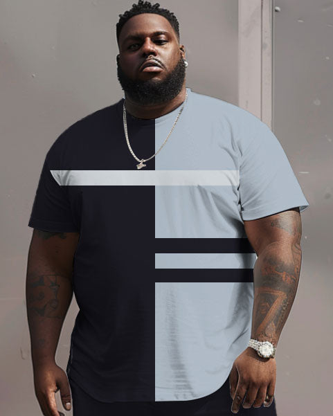 Big & Tall Blue Colorblock T-Shirt Shorts Set for big men view 2