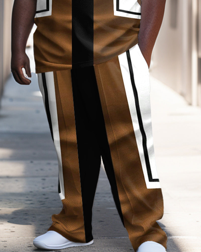 Big & Tall Colorblock Striped Polo Pants Set for big men view 3