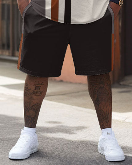 Big & Tall Colorblock Striped T-Shirt Shorts Set for big men view 3