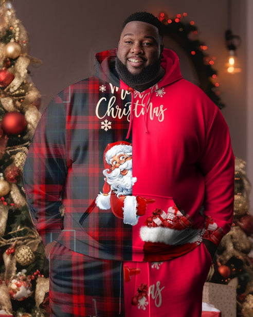Big & Tall Colorblock Plaid Hoodie Sweatpants Set for big men view 2
