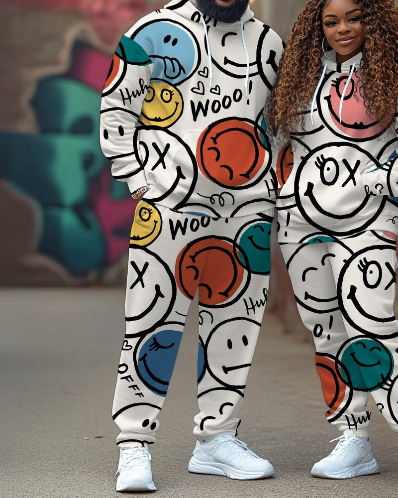Big & Tall Graphic Smiley Hoodie Sweatpants Set for big men view 5
