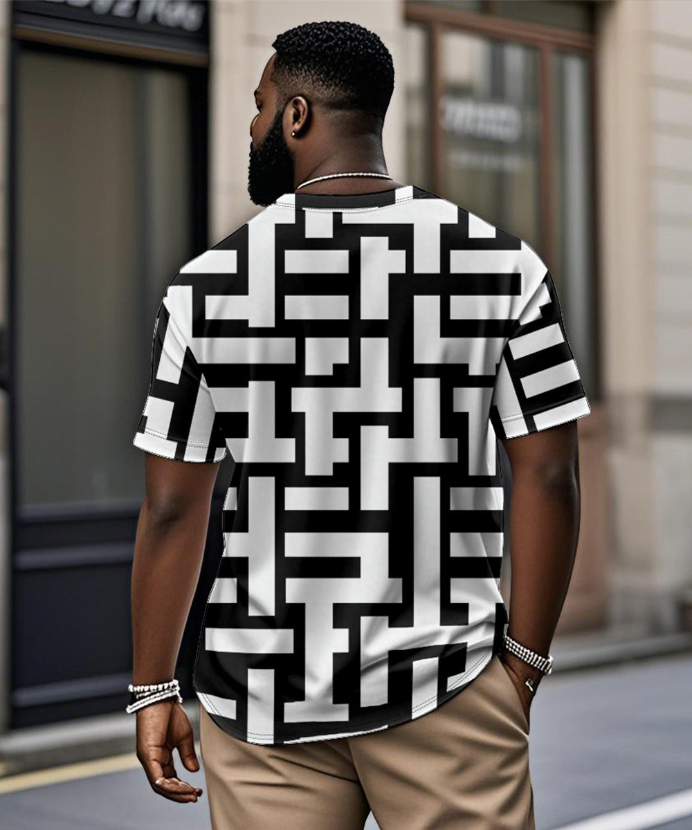 Big & Tall Black White Geometric T-Shirt for big men view 2
