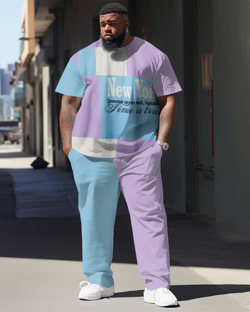 Big & Tall Colorblock Graphic T-Shirt Pants Set for big men view 1