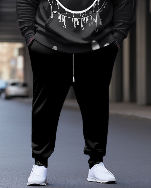 Big & Tall Black Graphic Hoodie Sweatpants Set for big men view 3