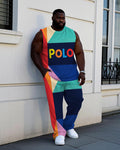 Big & Tall Colorblock Geometric Vest Pants Set for big men view 1
