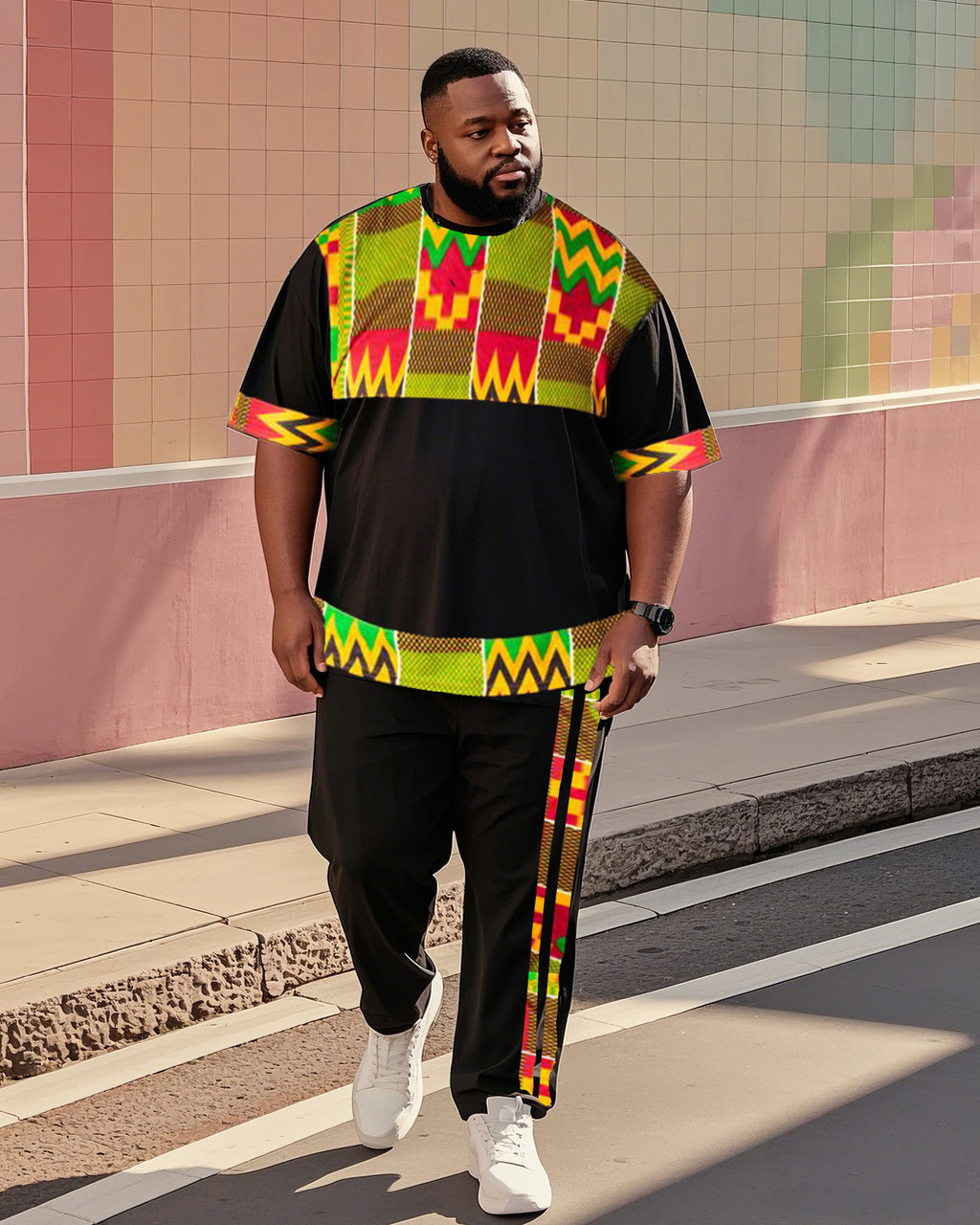 Big & Tall Colorblock Graphic Two-piece Set for big men view 1
