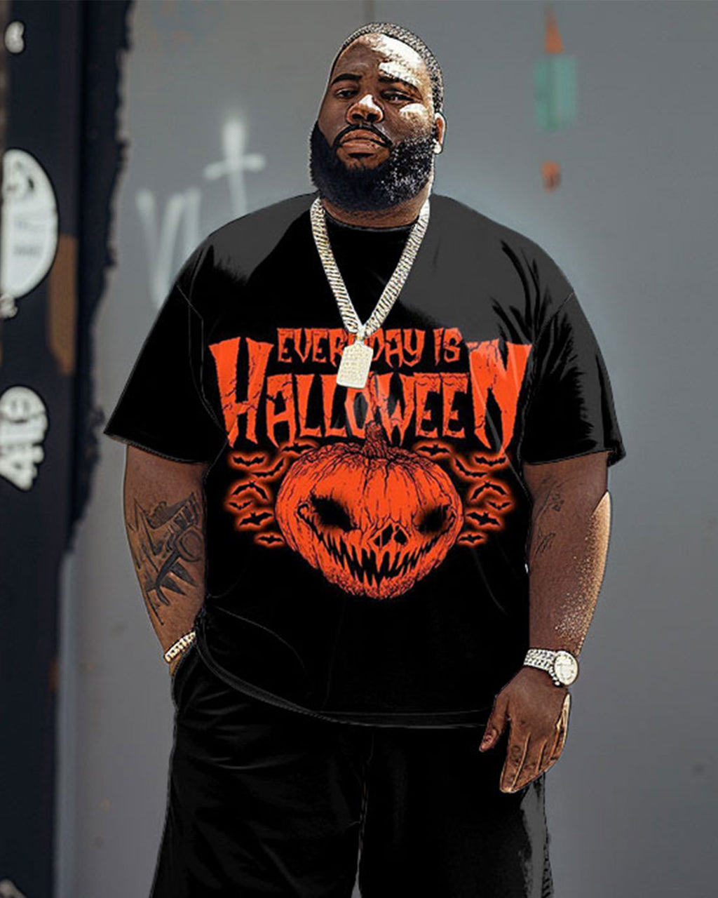 Big & Tall Graphic Streetwear T-Shirt Shorts Set for big men view 2