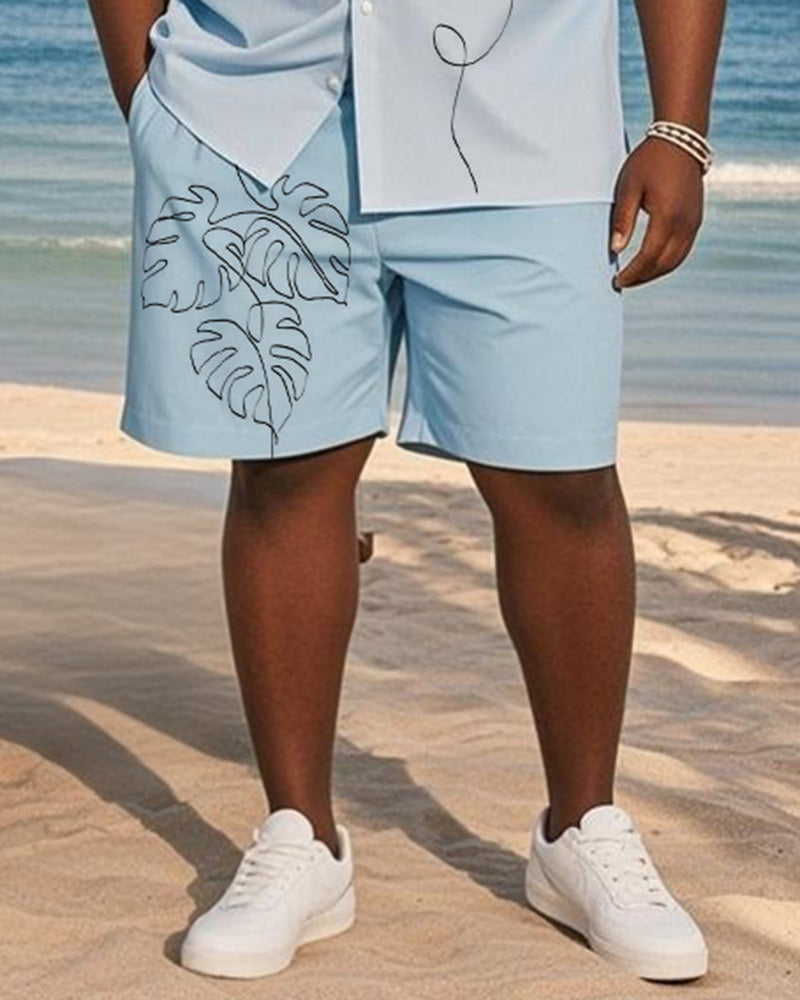 Big & Tall Blue Hawaiian Gradient T-Shirt Shorts Set for big men view 3
