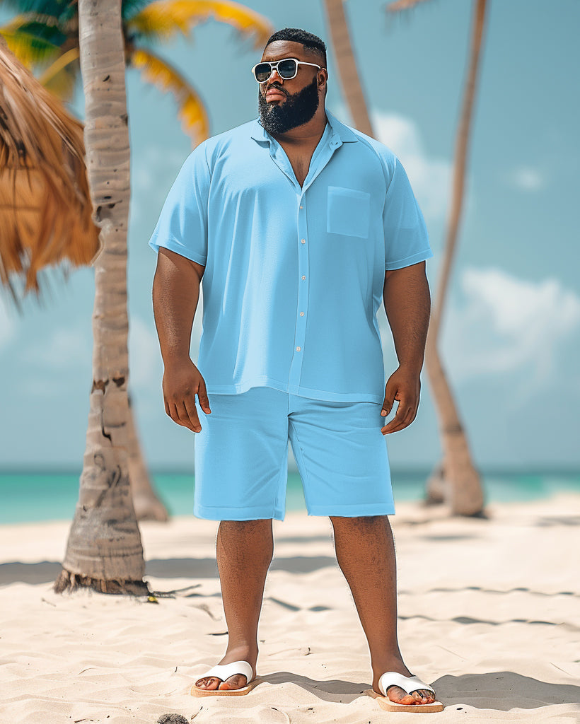 Big & Tall Blue Solid Color T-Shirt Shorts Set for big men view 1