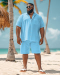 Big & Tall Blue Solid Color T-Shirt Shorts Set for big men view 1