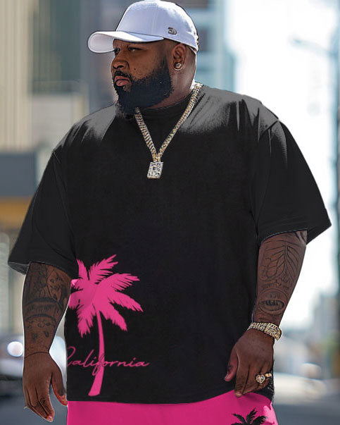 Big & Tall Pink Hawaiian Graphic T-Shirt Pants Set for big men view 2