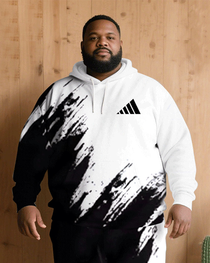 Big & Tall Black White Hoodie Sweatpants Set for big men view 3