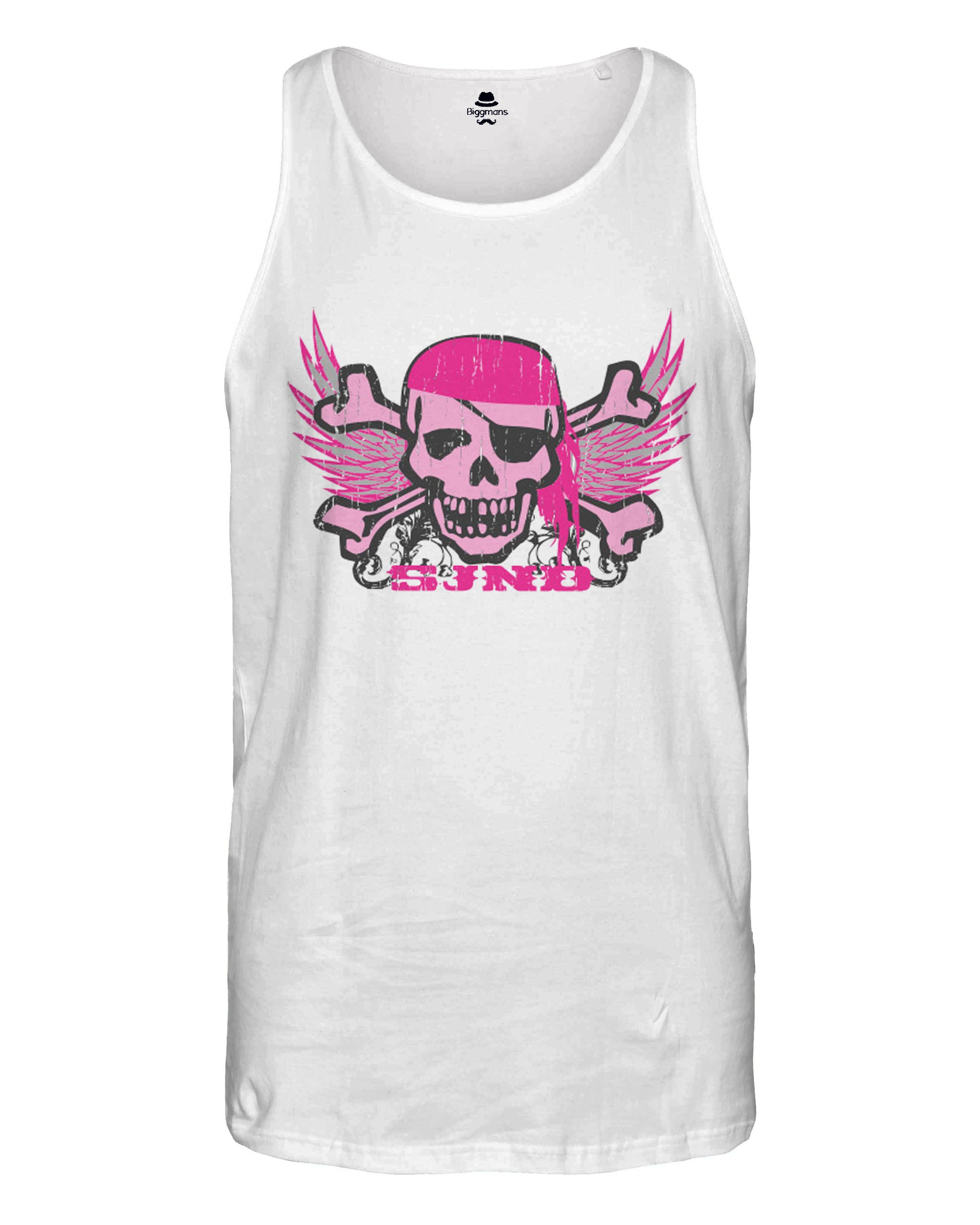Big & Tall White Pink Skull Tank Top for big men view 2