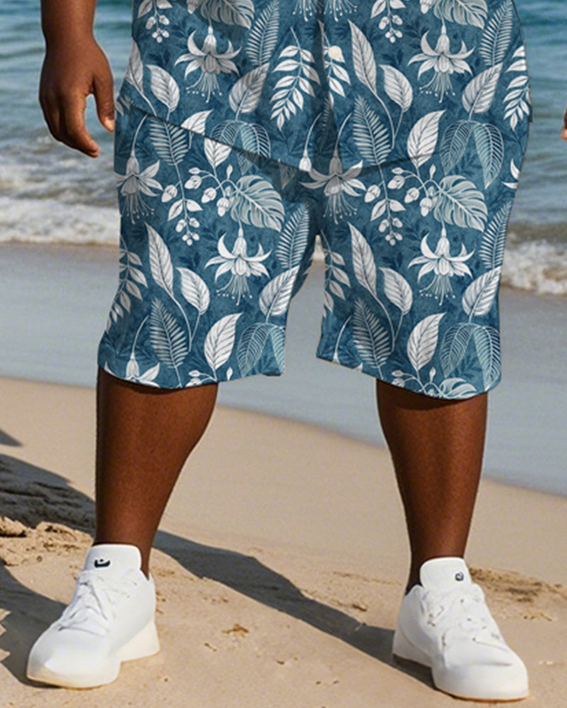 Big & Tall Blue Hawaiian Graphic T-Shirt Shorts Set for big men view 3