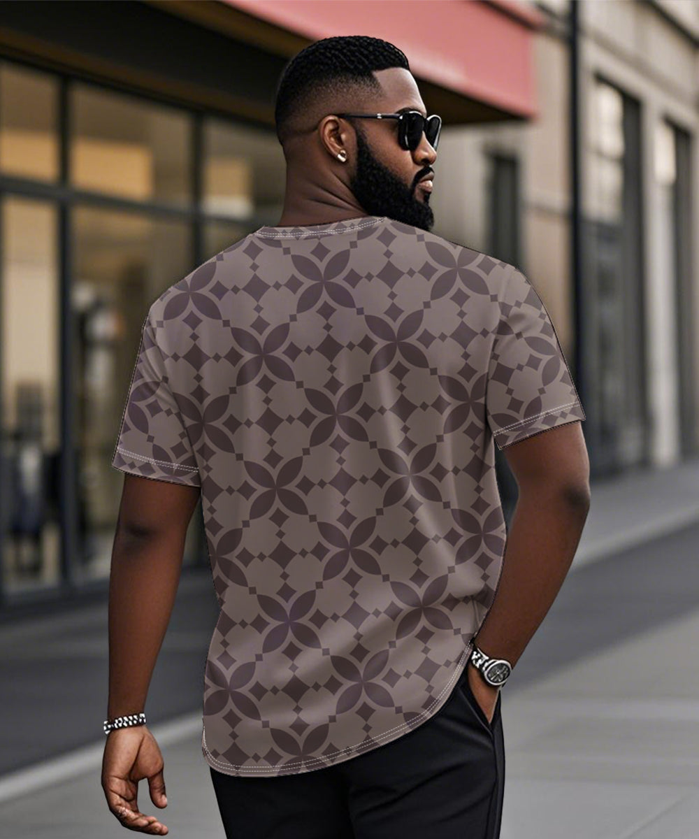 Big & Tall Brown Geometric Graphic T-Shirt for big men view 2