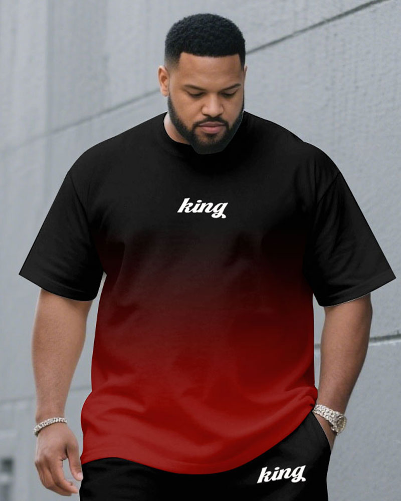 Big & Tall Black Red Graphic T-Shirt Shorts Set for big men view 2
