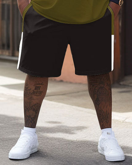 Big & Tall Green Colorblock T-Shirt Shorts Set for big men view 3