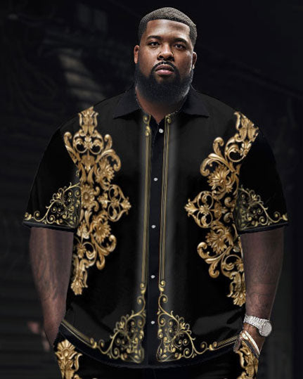 Big & Tall Geometric Business Casual Shirt Pants Set for big men view 2
