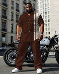 Big & Tall Brown Red Colorblock T-Shirt Pants Set for big men view 1