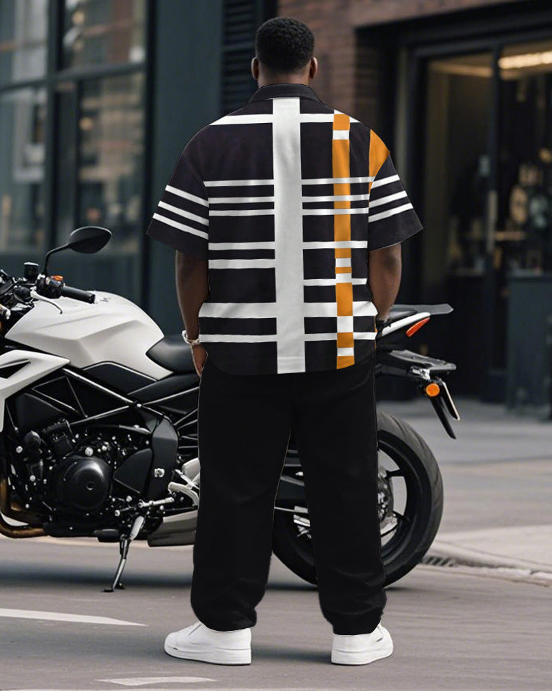 Big & Tall Black White Striped T-Shirt Pants Set for big men view 4