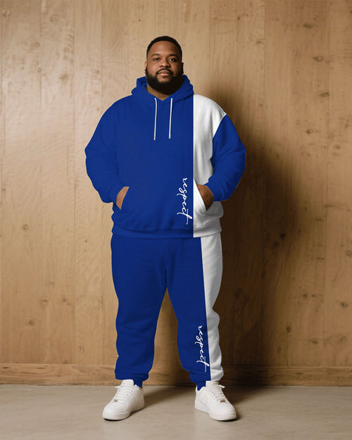 Big & Tall White Blue Hoodie Sweatpants Set for big men view 1