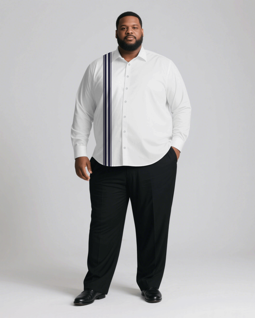 Big & Tall White Colorblock Striped T-Shirt Pants Set for big men view 1