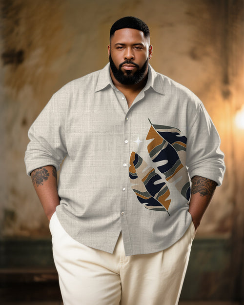 Big & Tall Brown Graphic Patchwork Long Sleeve Shirt for big men view 1