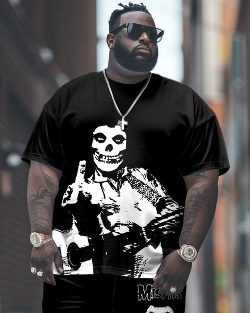 Big & Tall Graphic Streetwear Skull T-Shirt Pants Set for big men view 2