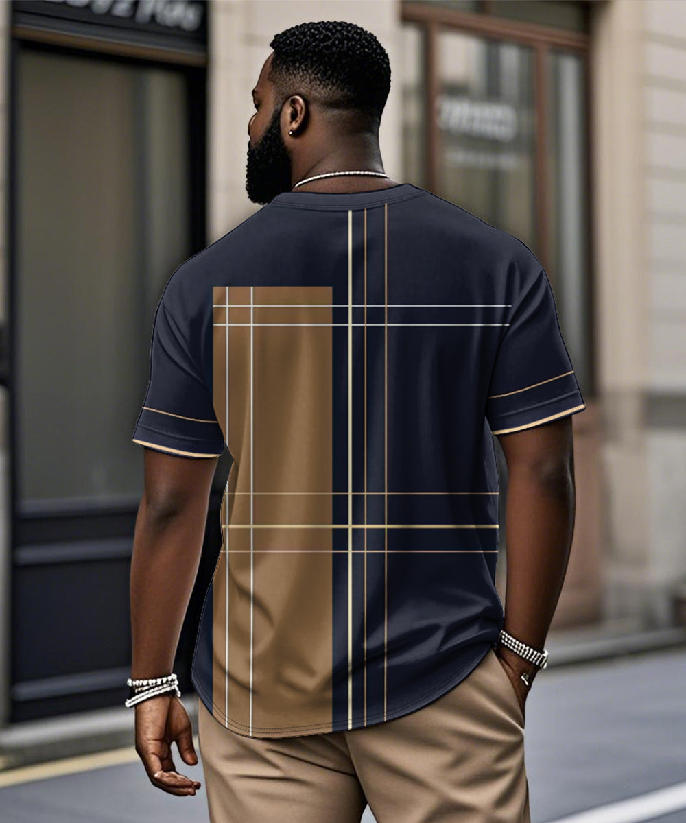 Big & Tall Khaki Blue Colorblock T-Shirt for big men view 2