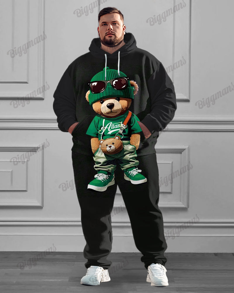 Big & Tall Brown Graphic Hoodie Sweatpants Set for big men view 1
