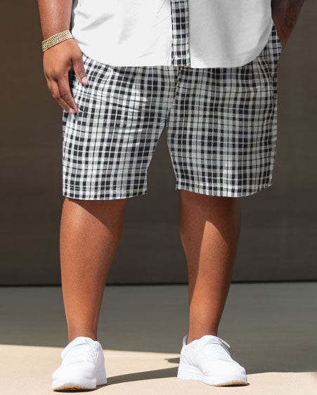 Big & Tall Colorblock Plaid T-Shirt Shorts Set for big men view 3