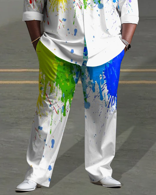 Big & Tall Splash Ink Shirt Pants Set for big men view 3