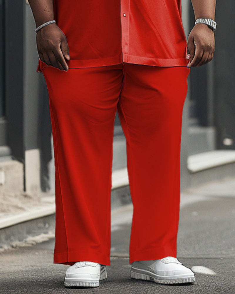 Big & Tall Red Solid Color T-Shirt Pants Set for big men view 3