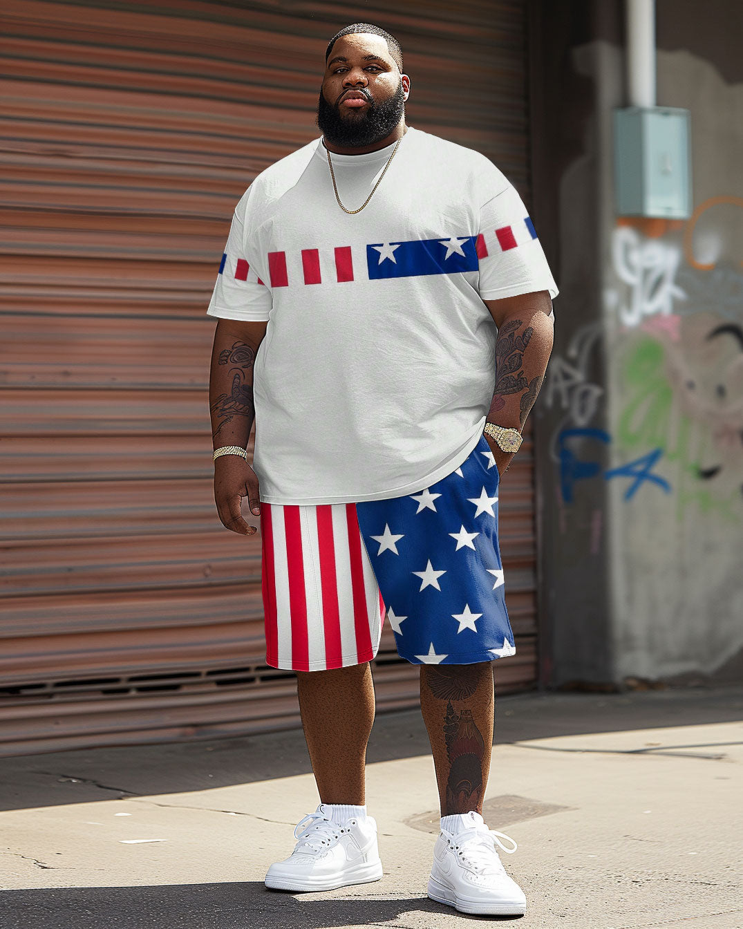 Big & Tall Graphic T-Shirt Shorts Set for big men view 2