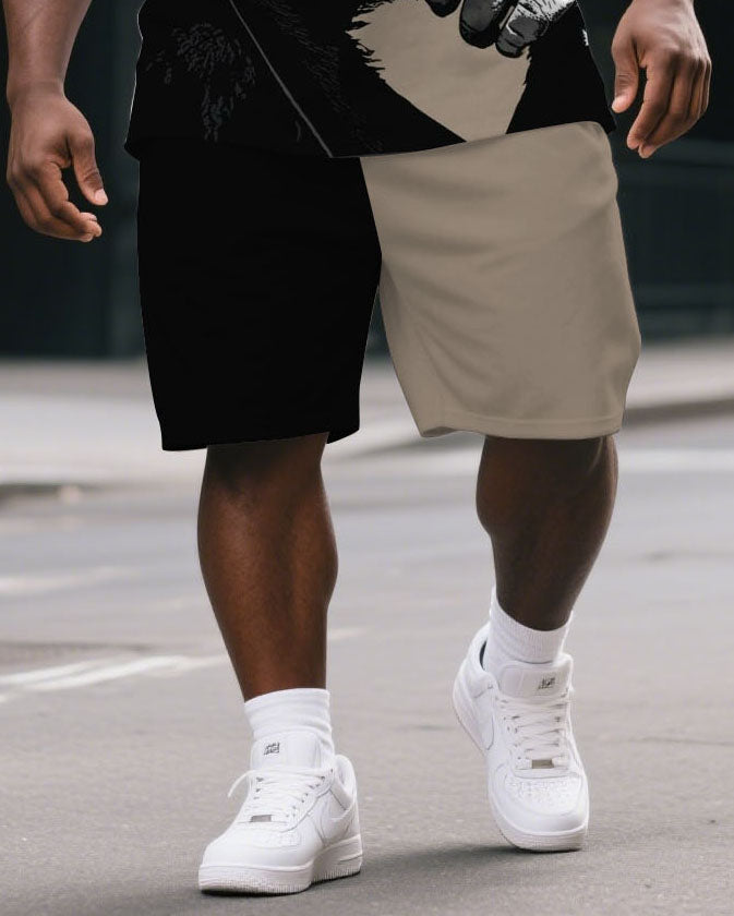 Big & Tall Colorblock Graphic T-Shirt Shorts Set for big men view 3