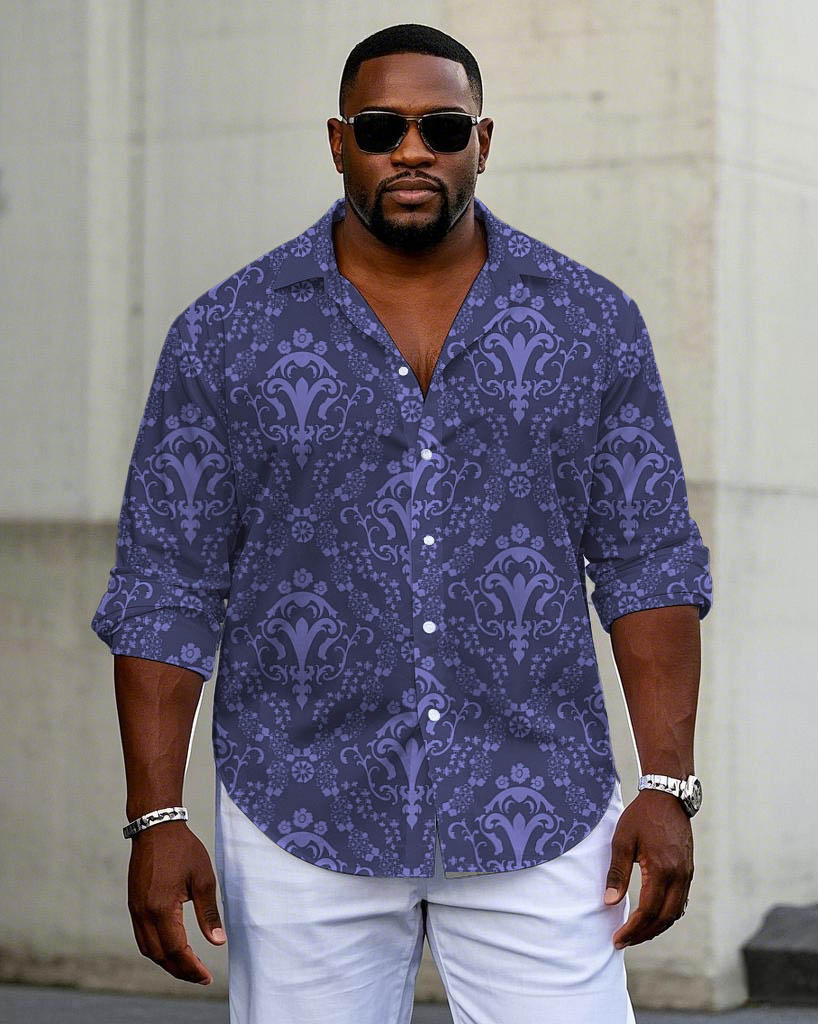 Big & Tall Purple Business Casual Long Sleeve Shirt for big men view 1