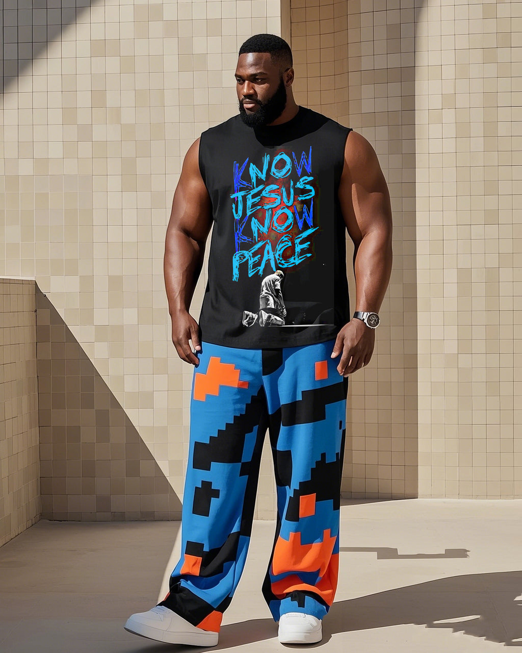 Big & Tall Colorblock Vest Pants Set for big men view 1