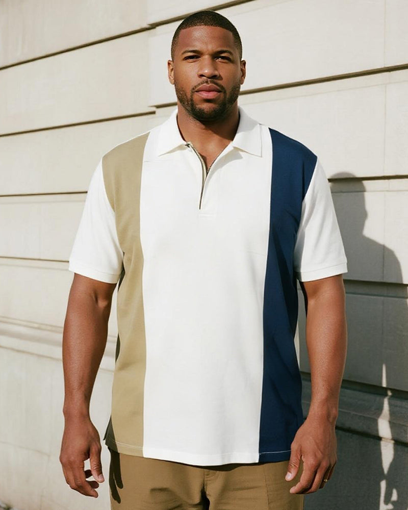 Big & Tall Khaki Blue Colorblock Polo Shirt for big men