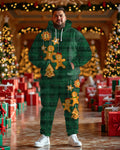 Big & Tall Green Striped Hoodie Sweatpants Set for big men view 1