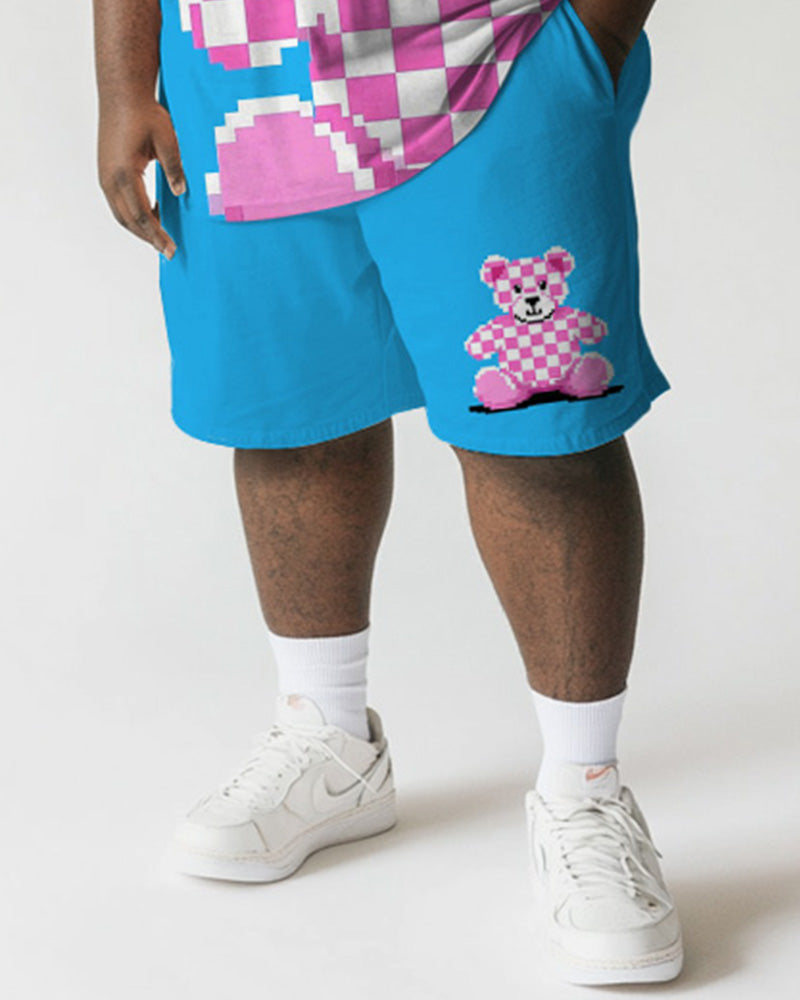 Big & Tall Blue Pink Graphic T-Shirt Shorts Set for big men view 3