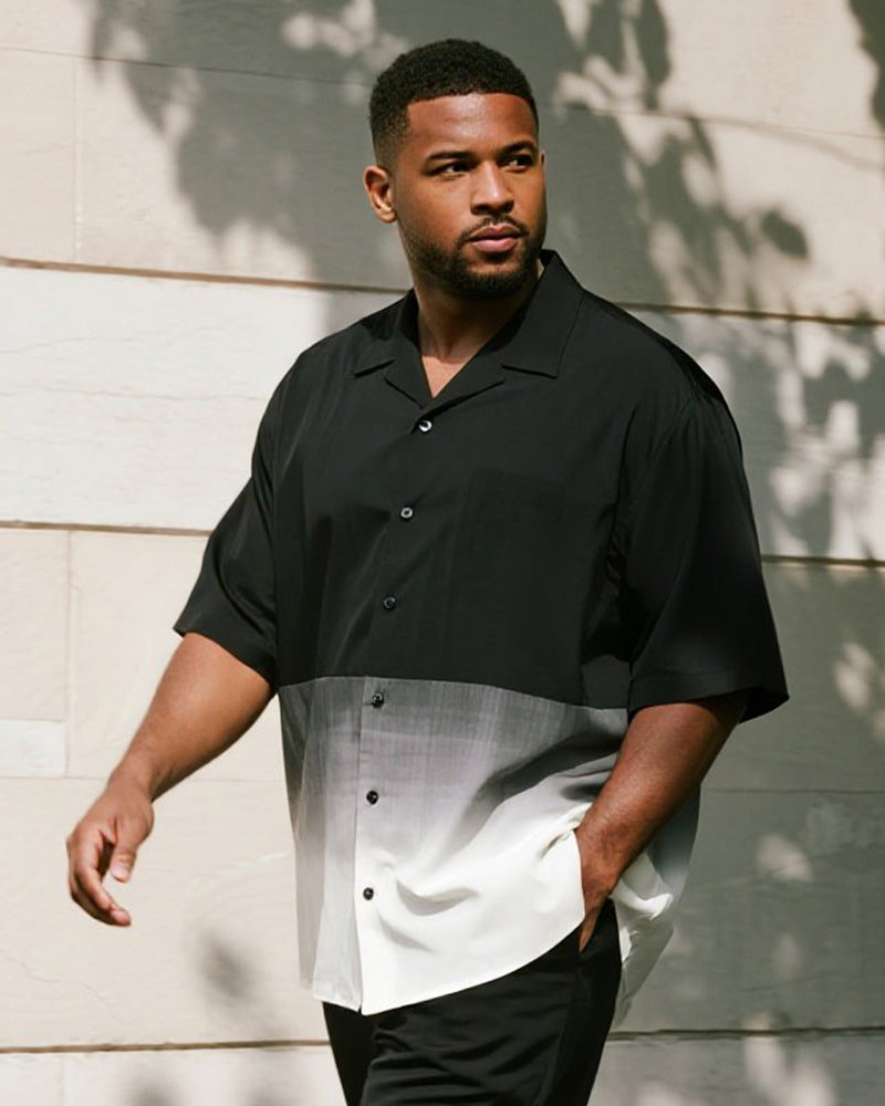 Big & Tall Black Gradient Graphic T-Shirt Pants Set for big men view 2