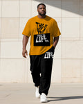 Big & Tall Black Orange Graphic T-Shirt Pants Set for big men view 2