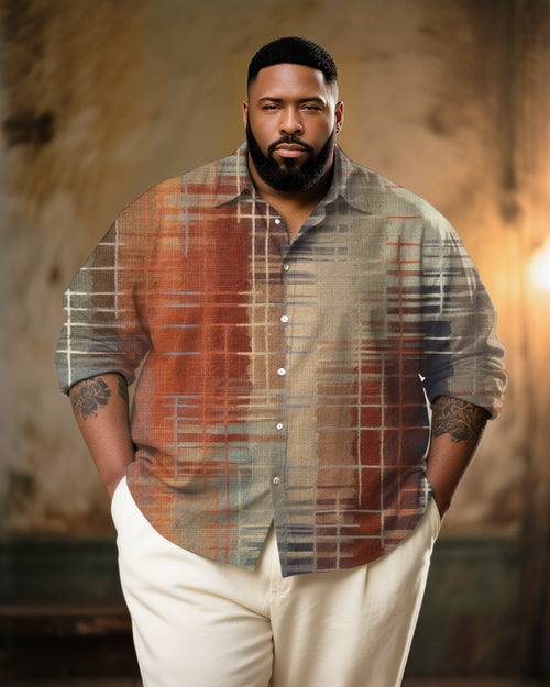 Big & Tall Plaid Graphic Patchwork Long Sleeve Shirt for big men view 1