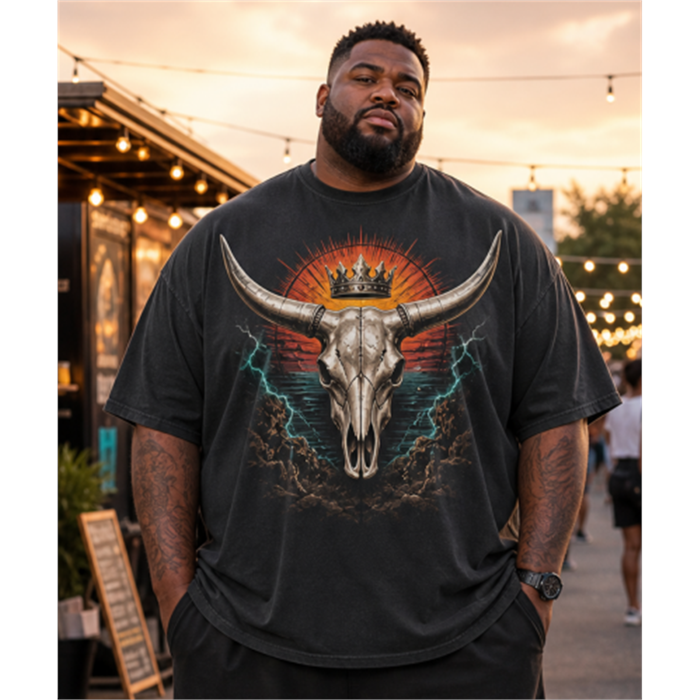 Big & Tall Black Hawaiian T-Shirt Shorts Set for big men view 2