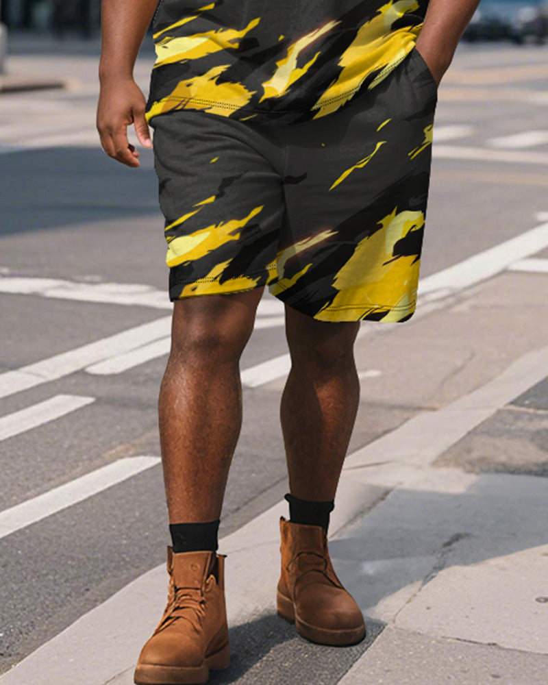 Big & Tall Black Graphic Graffiti Polo Shorts Set for big men view 4