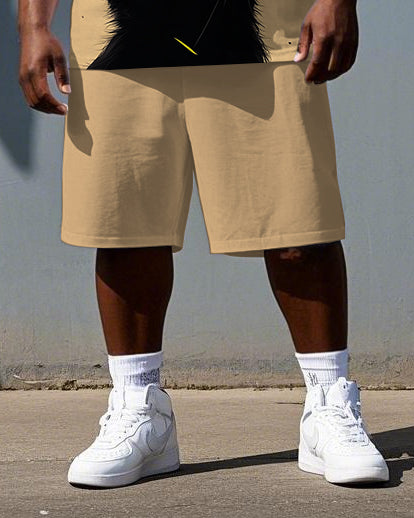 Big & Tall Black Graphic T-Shirt Shorts Set for big men view 3