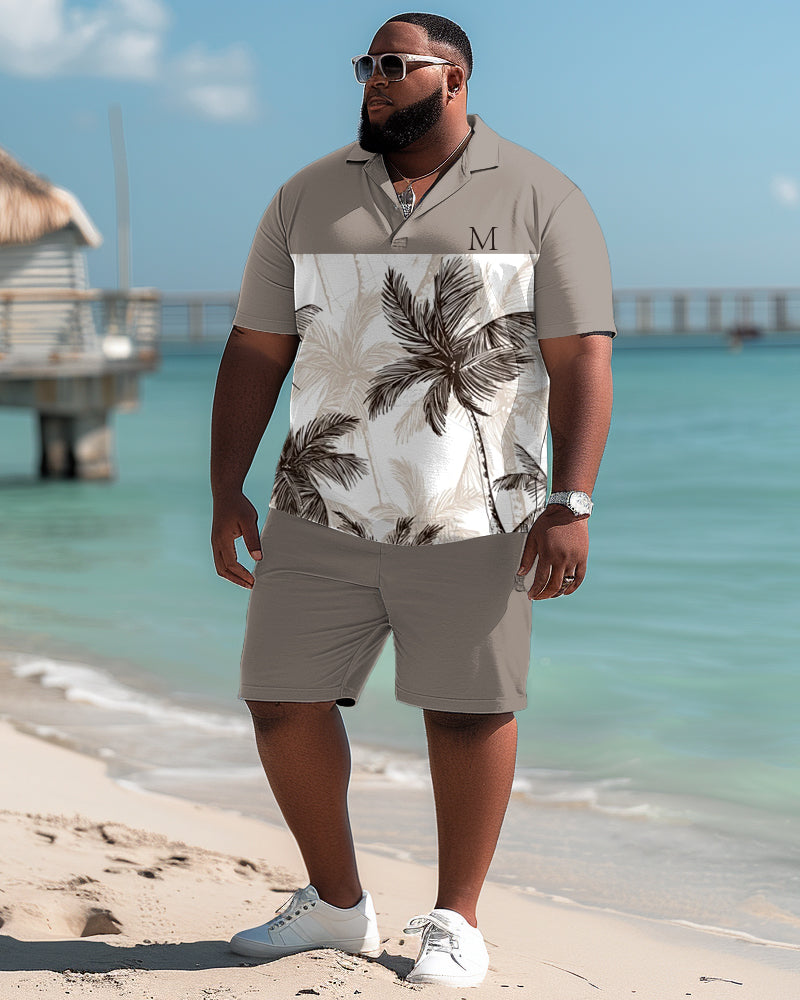 Big & Tall Hawaiian Tropical Graphic Polo Shorts Set for big men view 1