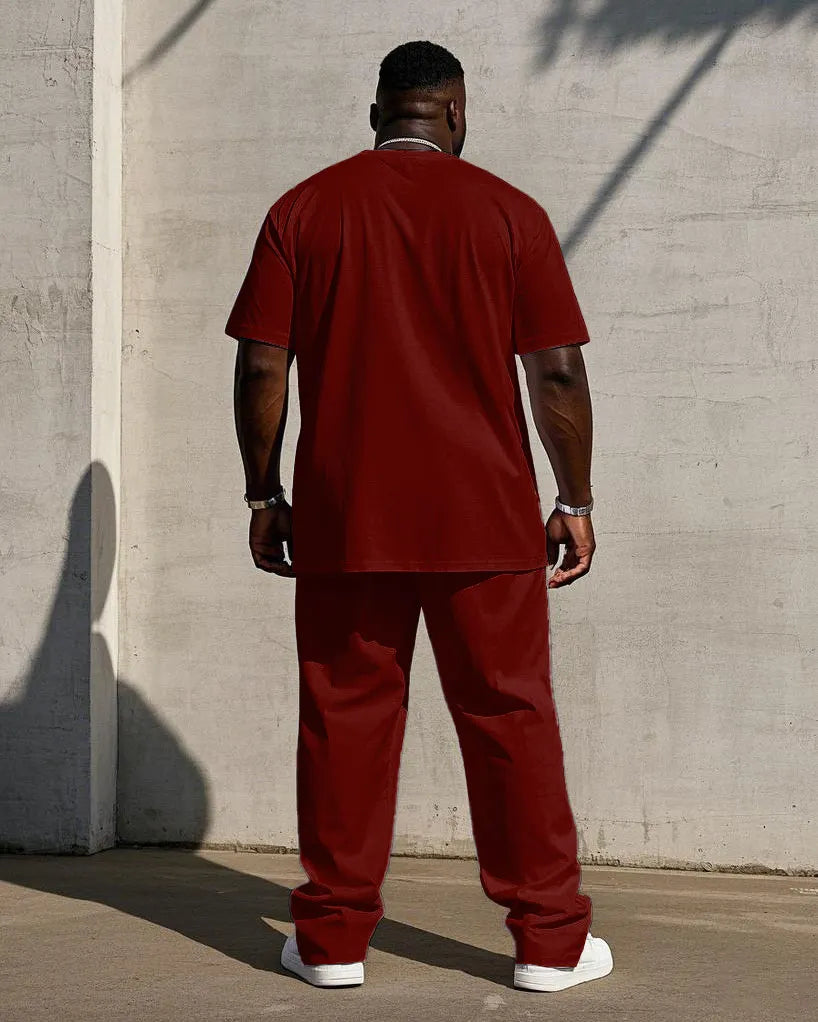Big & Tall Solid Color Streetwear T-Shirt Pants Set for men view 12