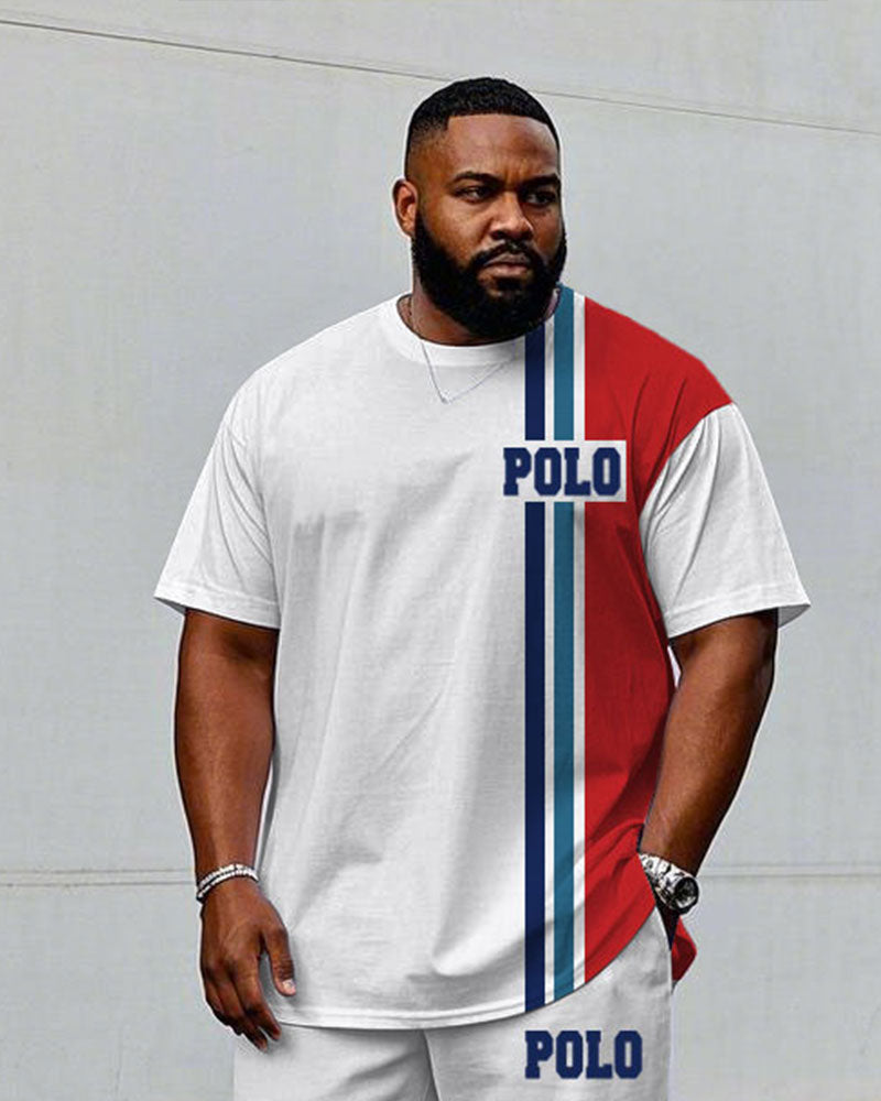 Big & Tall White Red Streetwear T-Shirt Pants Set for big men view 2