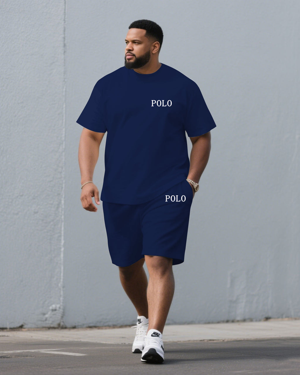 Big & Tall Khaki Red Streetwear T-Shirt Pants Set for big men view 7